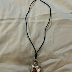 Black Rat Tail & Silver Tone Heart Pendant