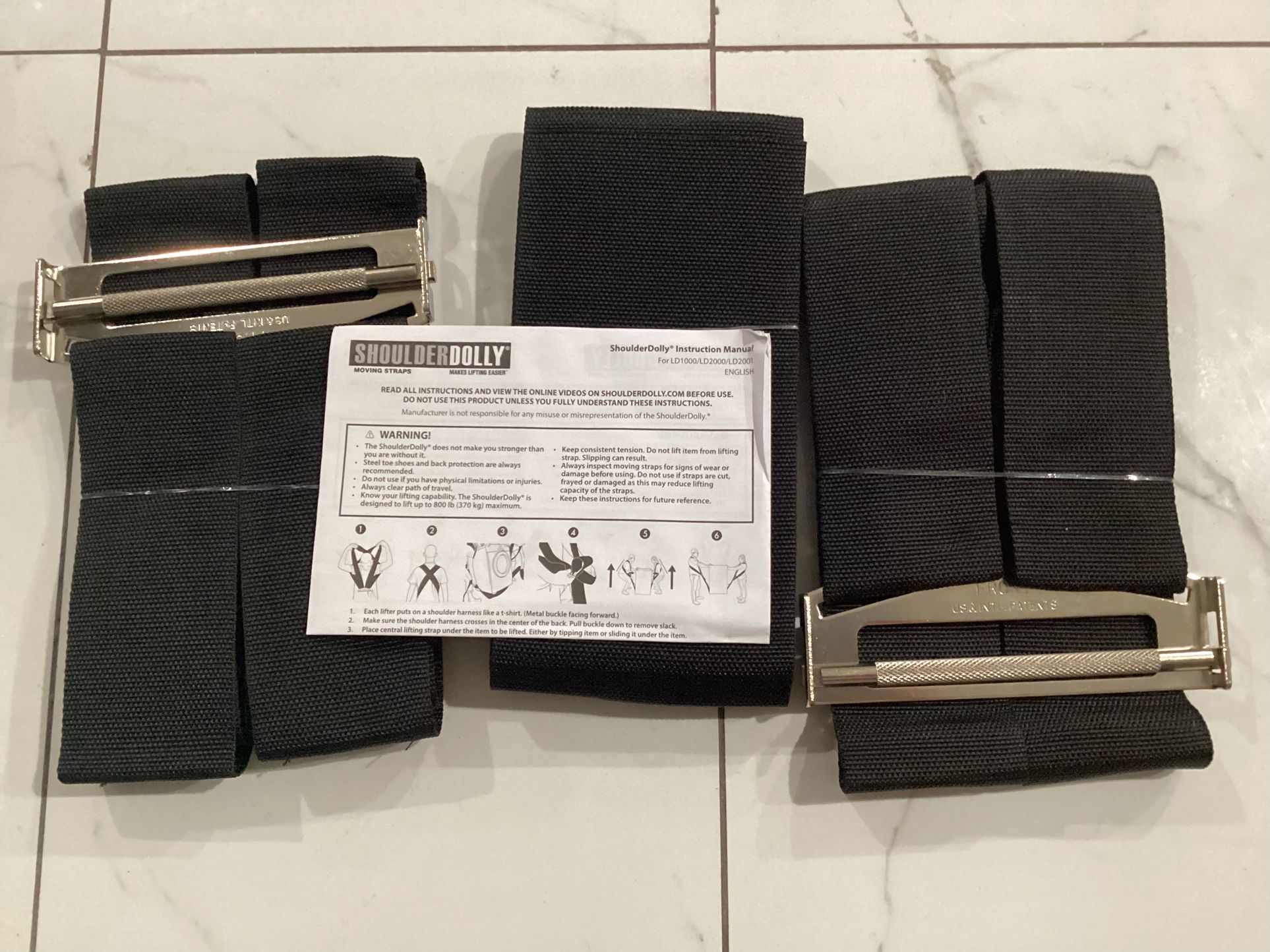 Shoulder Dolly Moving Straps ULine S-20910 Lifting Strap 2 Harnesses