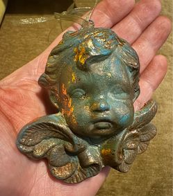 Freshly hand painted and gold foiled Vintage Decorative Cherub Angel