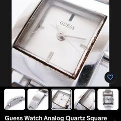 GUESS Lady Watch Diamond Silver Tone Quartz Size 7 