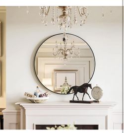 28 inch Black Round Mirror, Wall-Mounted Circle Mirror for Bathroom & Living Room Decoration