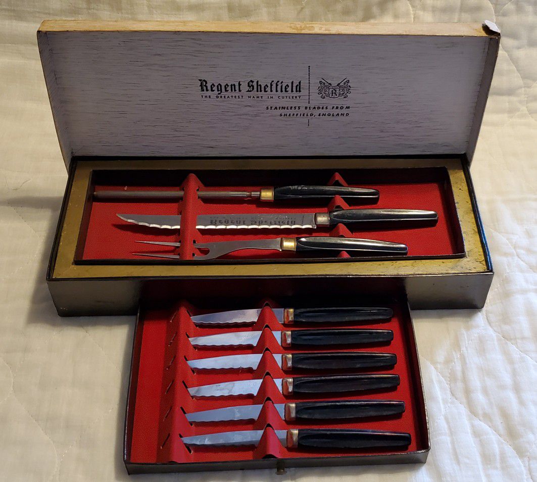 Serving and Knife Set, Vintage Regent Sheffield Cutlery Set w Box, Retro  Kitchen