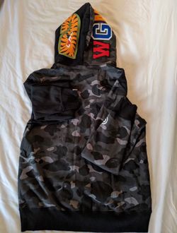 Bape Color Camo Tiger Shark Full Zip Double Hoodie for Sale in