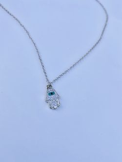 White Hamsa evil eye silver necklace- $12 today only