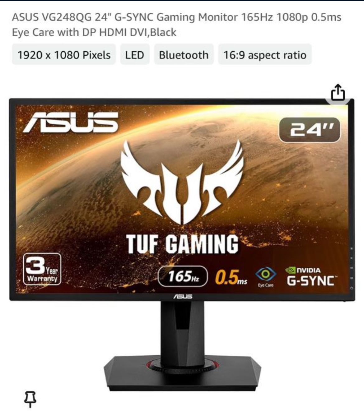165 Hrz 0.5 Ms Gaming Monitor $180