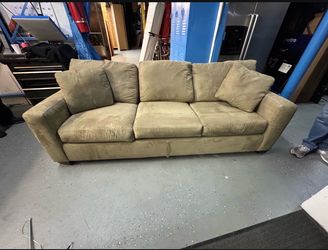 Tan Microfiber Three-Cushion Sofa