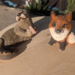 Stone Critters FOX 4"  and Seaotter With Clam She'll figurine  Made  In The Usa
