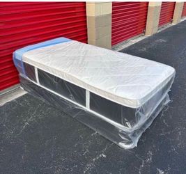 12” Twin Size Plush Pillow Top Mattress & Box  | Brand New