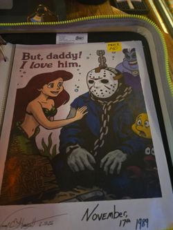 Hand Drawn Aerial and Jason Vorhees "But Daddy I Love Him"