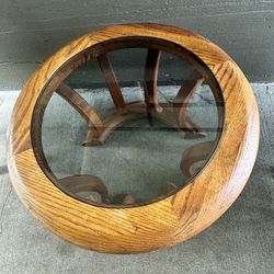 Round Wooden Side Table With Tinted Glass