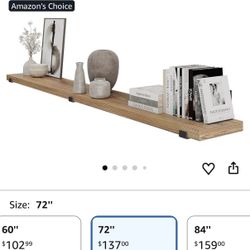 Wallniture Forte 72 inch Long x 9.25 inch Deep x 1.5 inch Deep Wooden Floating Shelves, Rustic Wood Wall Bookshelf, Long Shelf for Home Organization a