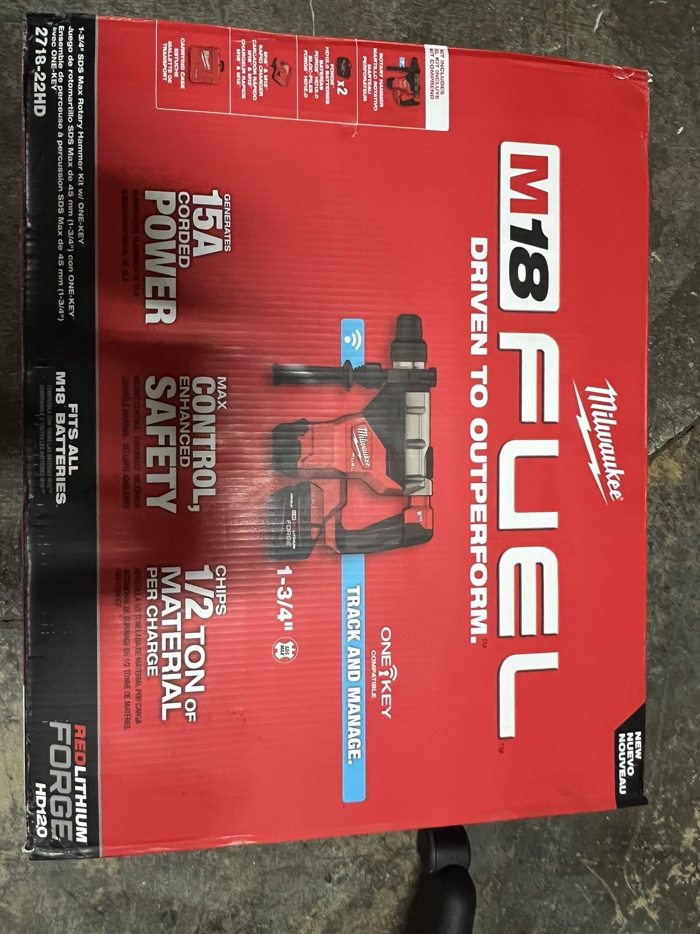 M18 FUEL ONE-KEY 18V Lithium-Ion Brushless Cordless 1-3/4 in. SDS-MAX Rotary Hammer with Two 12.0 Ah Battery