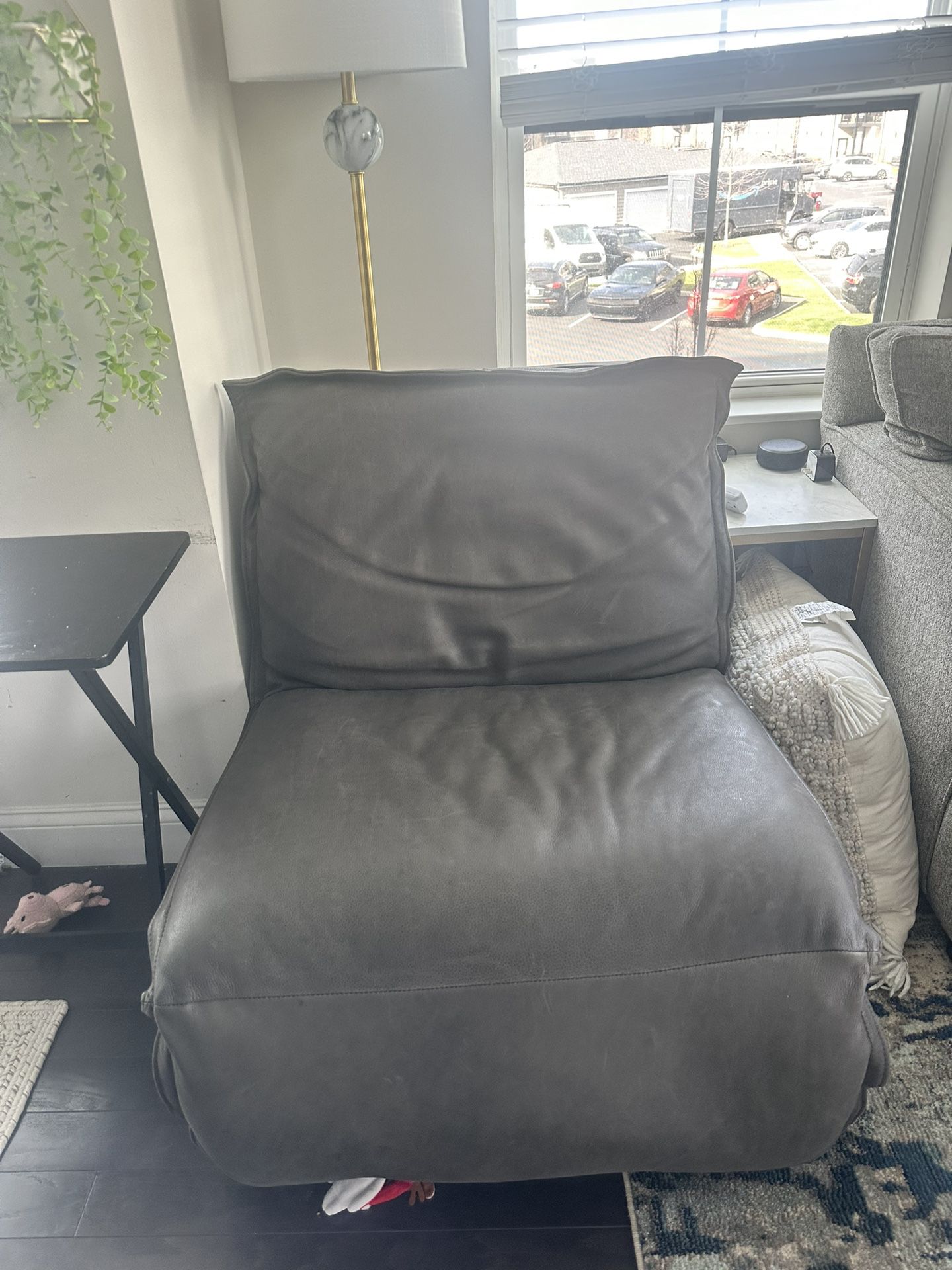 Arhaus Gray Leather Reclining Chair 