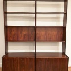 Mid Century Modern MCM c. 1960s Danish Modern Rosewood Cabinets And Hutch Bookcases