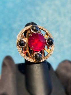 18k Rose Gold Ring by Ara Vartanian Natural 19 Ct Ruby 6CTW Black & White Diamond sz6.5