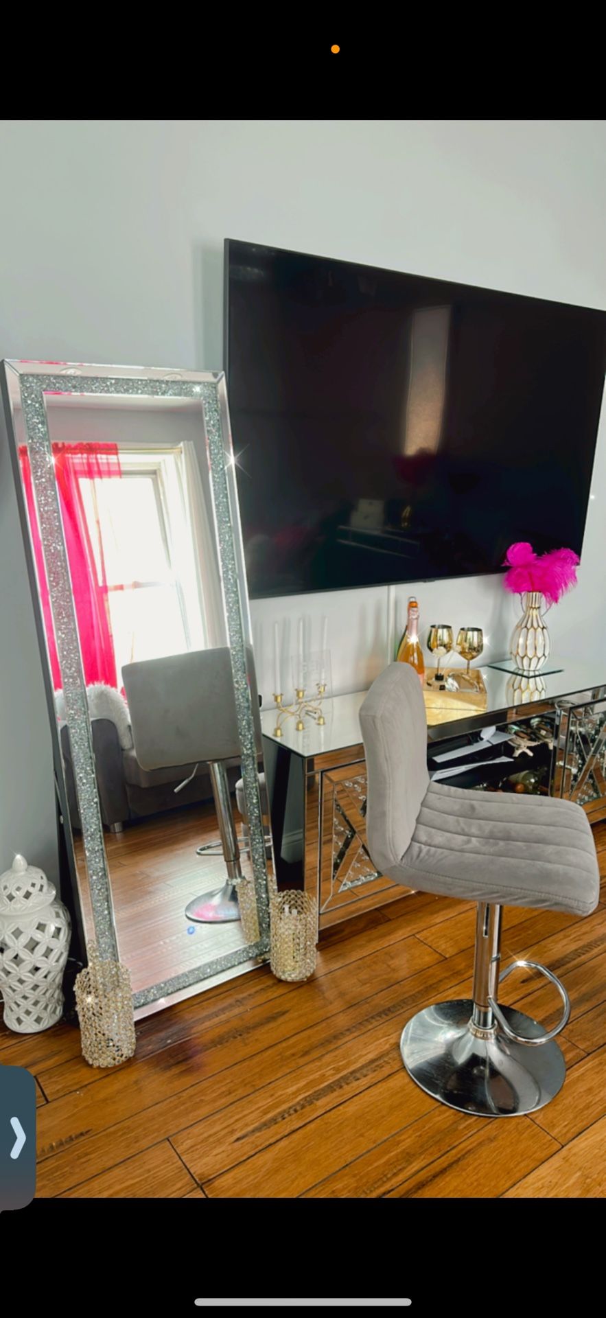 Encrusted Crystals Floor Mirror W/Led