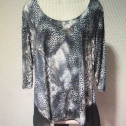 Brittany Black Womens Gray 3/4 Sleeve Animal Print Shirt Sparkle Dots Size Large