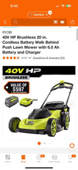 RYOBI 40V HP Brushless 20 in. Cordless Battery Walk Behind Push Lawn Mower with 6.0 Ah Battery and Charger