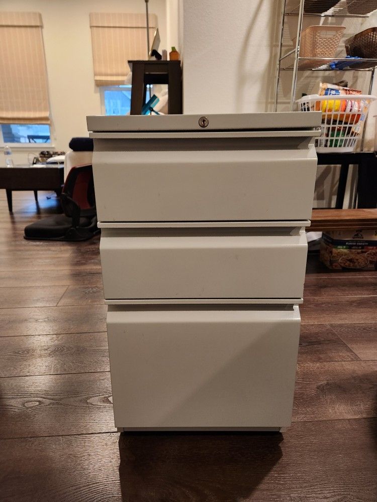 3-Drawer Light Gray Metal Letter Width 15 in. W Mobile Pedestal File Cabinet Box-Box-File, 27" H, 29" long, clean and good condition