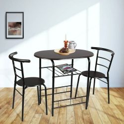 Mainstays 3 Piece Metal and Wood Dining Set, Table Height 29.15inch, Espresso Color (2 People Seating Capacity
