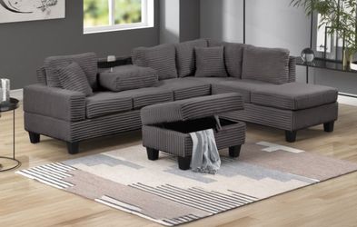 Cozy Corduroy Sectional – now with a FREE Storage Ottoman!