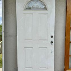 36” X 80” Exterior Front Door Slab w/ Half-Moon Glass