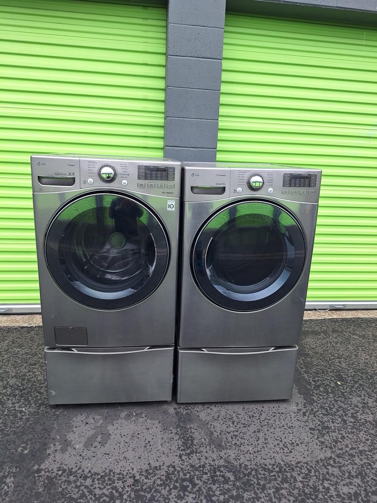 LG STEAM SET WASHER AND GAS DRYER FRONT LOAD WITH PEDESTAL ENERGY