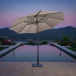 Sunvilla 10' Round Solar LED Market Umbrella, Tan