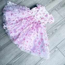 Pink Floral Baby Girl Dress 3D Flower Tulle Princess Dress First Birthday Outfit Flower Girl Dress 3-6M to 24M