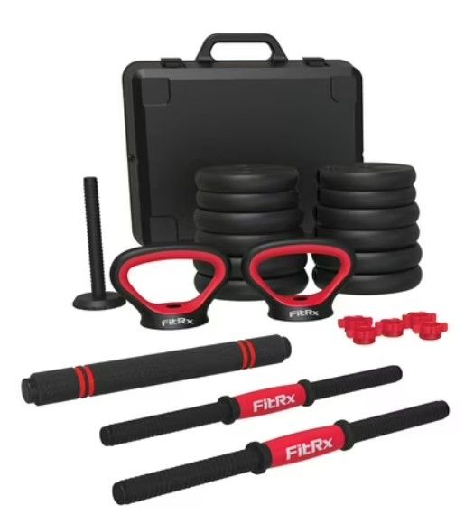 FitRx Fitness and Recovery Set, Interchangeable Dumbbell, Barbell, and Kettlebell Weight Set