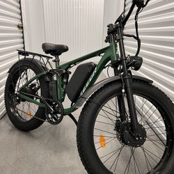 52V/2000/3000Watt Dual Motor AWD MTB Electric Mountain E-bike, 38mph, Fat Tire 26x4.0