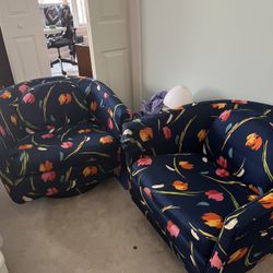 Vintage Floral Club Chairs – Matching Pair