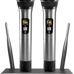 TONOR Wireless Microphones, Metal Dual Professional UHF Cordless Dynamic Mic Handheld Microphone System 