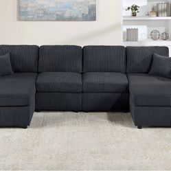 Black Corduroy Sectional Sofa 