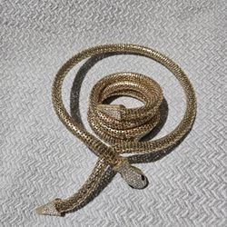 Gold-Tone Flexible Snake Necklace/Bracelet – Multi-Wrap Statement Piece