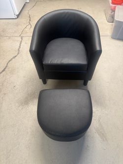 Black Faux Leather Tub Chair with Ottoman
