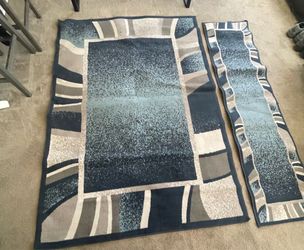 Premium Big Blue, Gray, White Rugs 5’2” X 7’4” and Runner 1’9” X 7’2”
