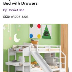 White Twin Bunk Bed With Slide And Desk