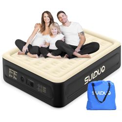 Luxury Air Mattress Queen with Built in Pump, 18'' High Double Blow Up Mattress, Self Inflating Air Bed with Flocked Top and Carry Bag, Durable Portab