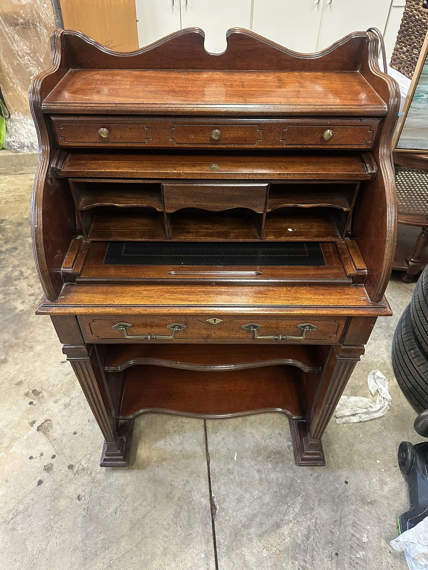 Vintage Roll-Top Secretary Desk – Solid Wood