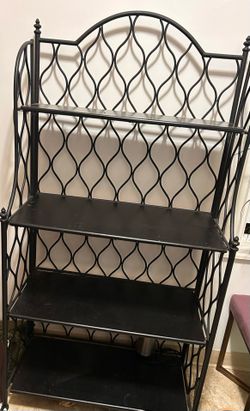 Wrought Iron and Wood Black Bakers Rack Shelving