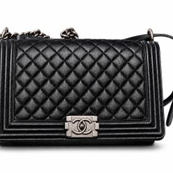 Chanel Boy Medium Black Caviar RHW | Excellent Condition | Card & Tag Included