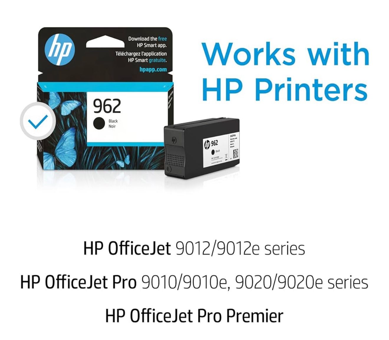 HP Cartucho de tinta negra 962 | Funciona con HP OfficeJet serie 9010, HP OfficeJet Pro 9010, serie 9020 | Elegible para tinta instantánea | 3HZ99AN