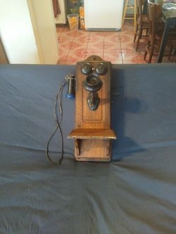 Vintage Antique Oak Wood Wall Telephone 