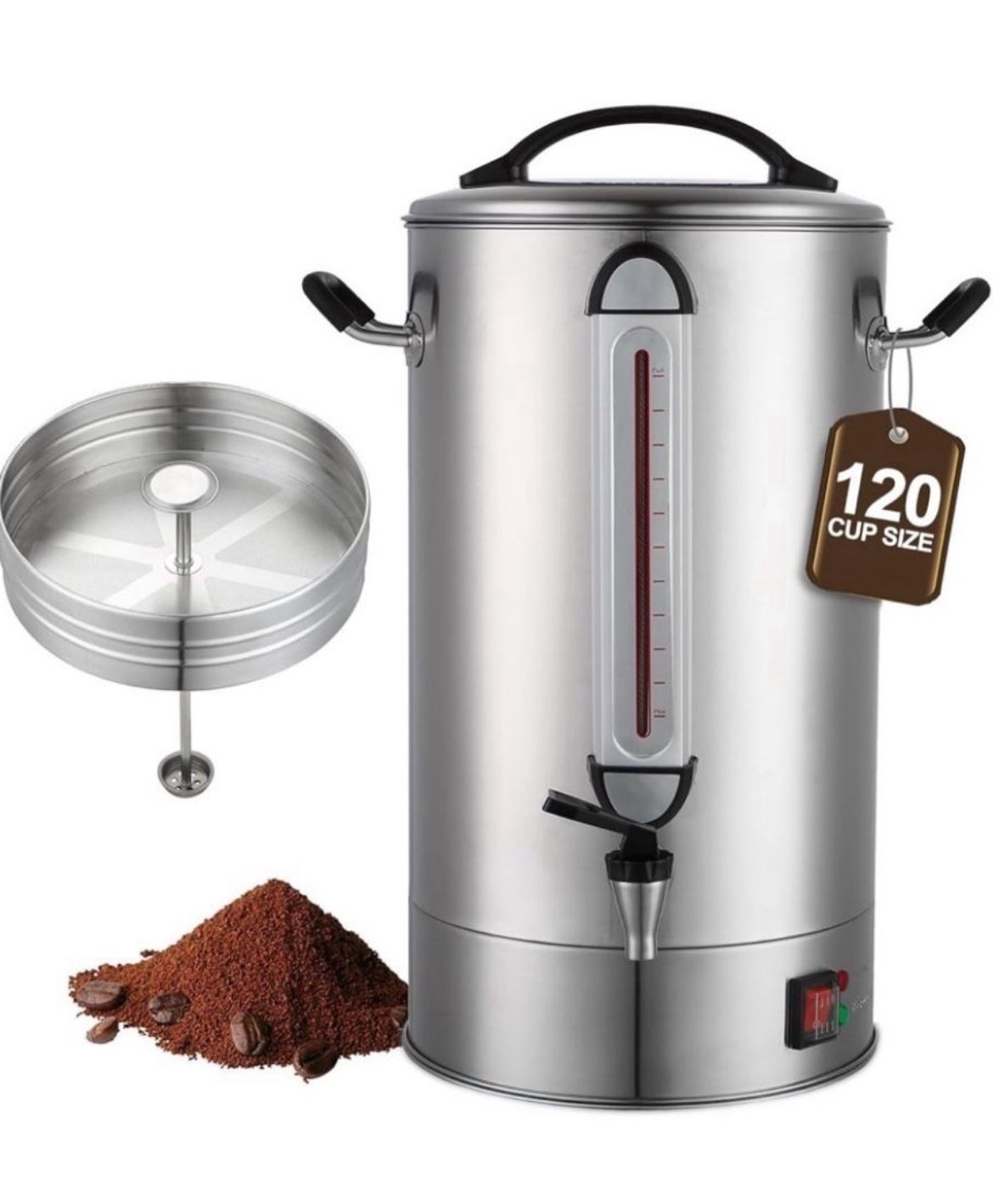 NEW Commercial Coffee Urn 120 Cup Large Coffee Urn 20L Coffee Maker Stainless Steel Double Wall Coffee Percolator 1300W Quick Brew Hot Beverage Dispen