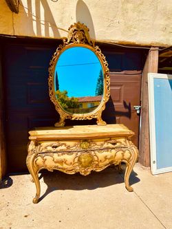 Vintage French style  Hollywood regency Dresser Buffet and Gilded Mirror