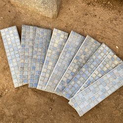 3x11.5” Blue Mosaic Backsplash Trim Tile 9 Piece