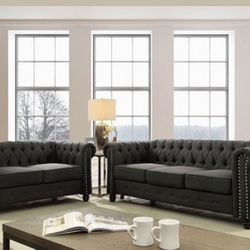 Brand New Dark Grey Chesterfield Design Sofa & Loveseat 