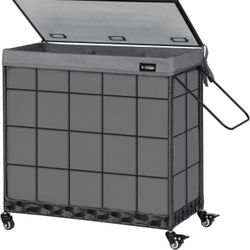 Laundry Hamper with Heavy Duty Caster Wheels; 3 Sections Clothes Hamper with Lid; 132L Laundry Basket with Removable Liner Bag; Laundry Sorter with Me