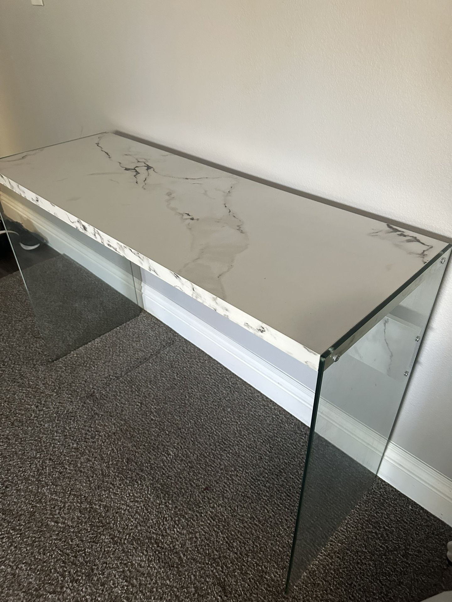 44” Faux Marble Console Table With glass Frame
